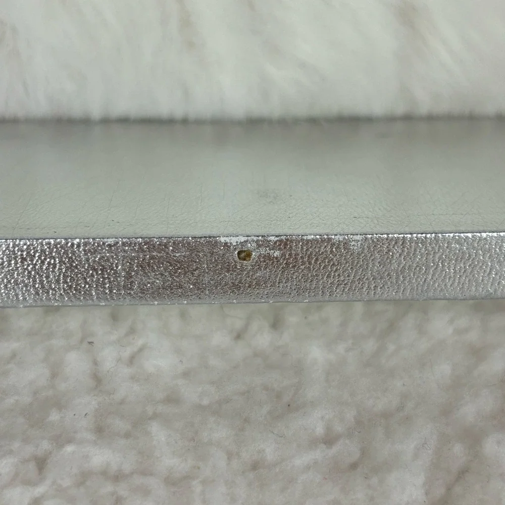 Silver Faux Leather Decor Tray White Faux Fur Liner Decorative Vanity Tray glam